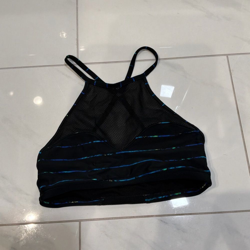Athleta Black Mesh High Neck Sports Bra / Swim Top| XS